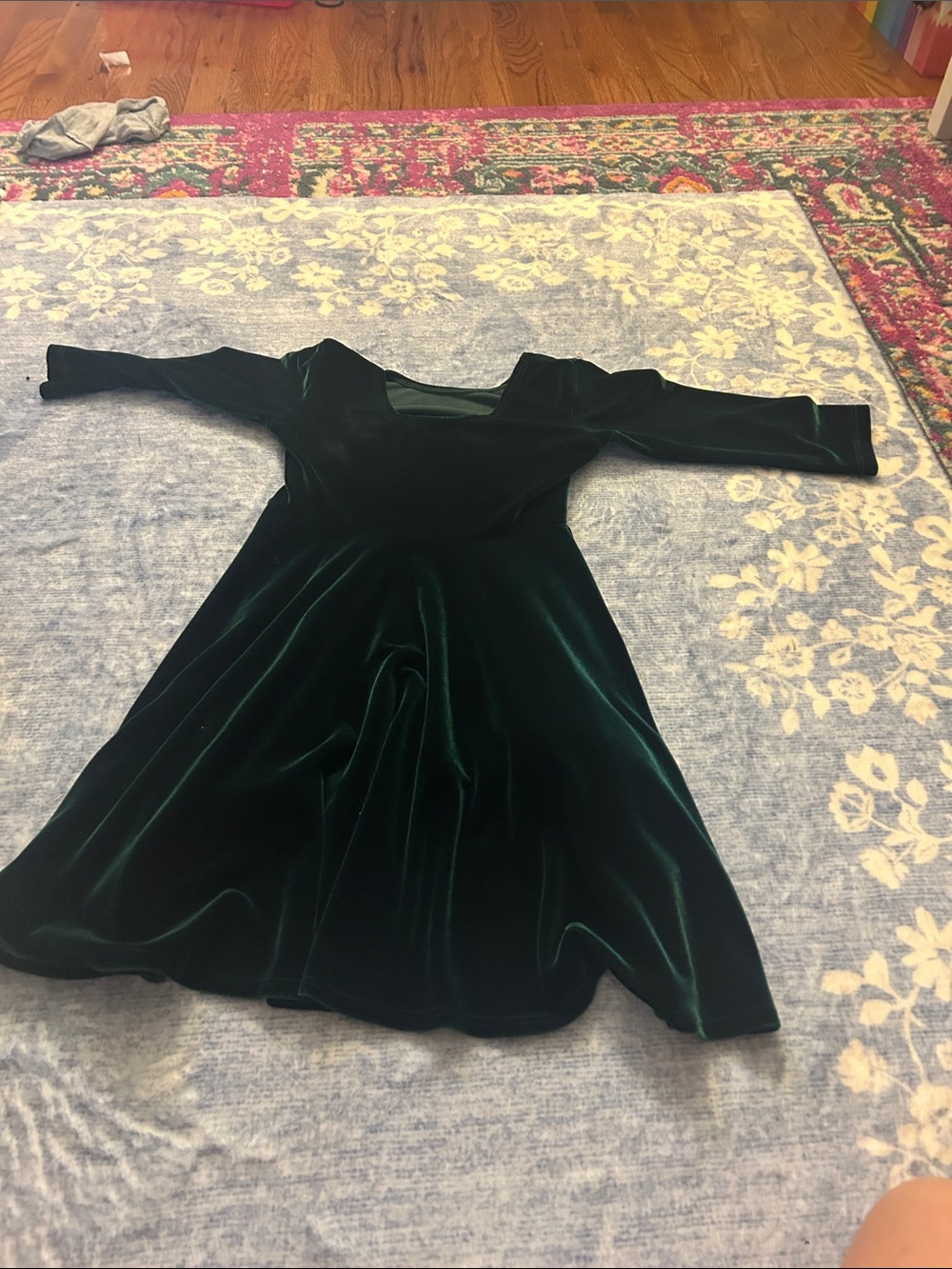 Girls' Emerald Green Velvet Fit-and-Flare Dress